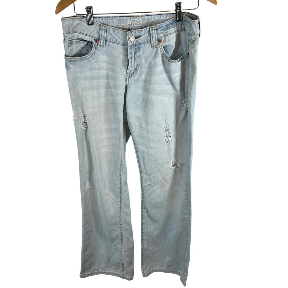 American Eagle Outfitters Womens Jeans Light Wash Distressed Boyfriend Size 8